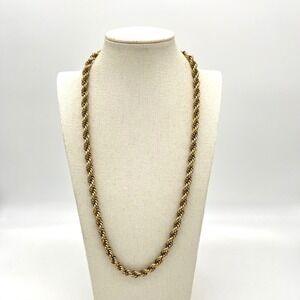 Vintage Gold Tone Thick Rope Chain Necklace 26 Inch Twisted Statement Link